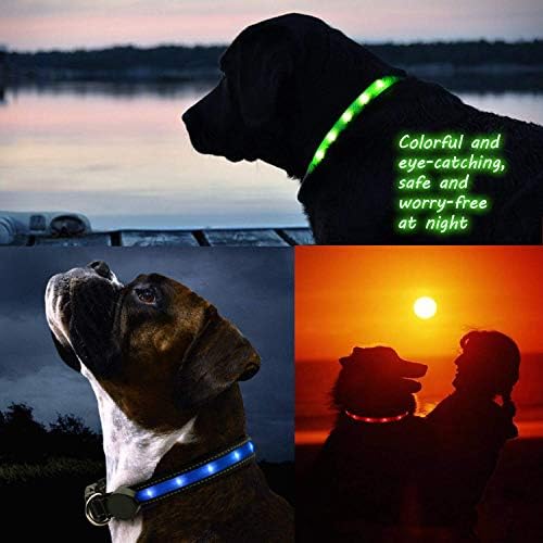 Light Up Dog Collars,Safety LED Dog Collars USB Rechargeable 7 Changing Colors Glow in The Dark Dog Walking Light,Neon Adjustable Safety Buckle Lighted Dog Collar for Small/Medium/Large Dogs, XL Size