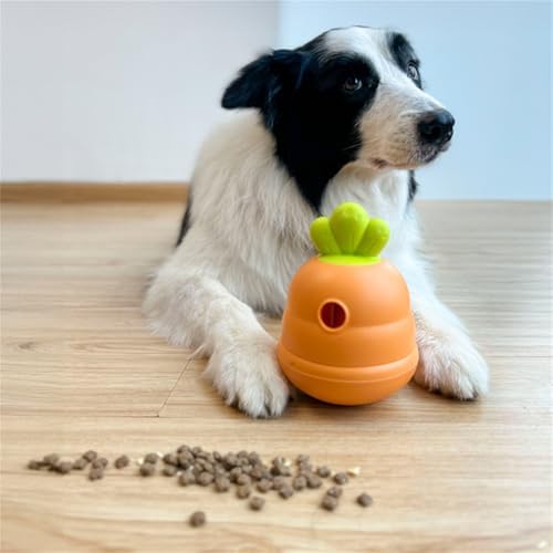Interactive Treat Dispensing Dog Toy,Natural Rubber Chew Toy for Dog,Carrot Shaped Roly-Poly Toy Design,Fillable Food Puzzle Ball for Small and Medium-Sized Dogs
