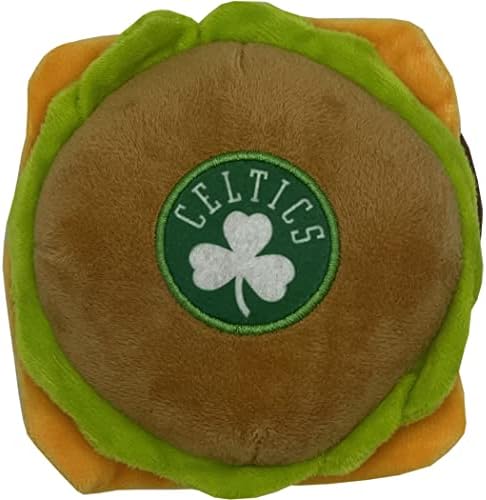 Pets First NBA Boston Celtics Cheese Burger Plush Dog & CAT Squeak Toy - Cutest Stadium HAMBERGER Snack Plush Toy for Dogs & Cats with Inner Squeaker & Beautiful Basketball Team Name/Logo, Team Color