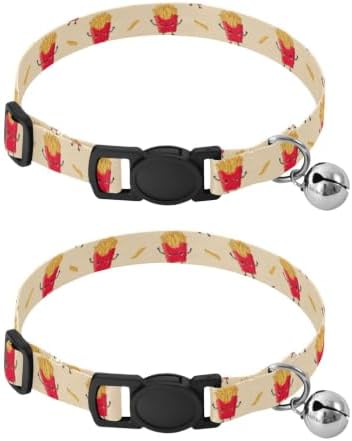 2 Pack Dog Collar Cute Red French Fries Faces Kitten Bell Collar, Adjustable Length 10.6" to 17.1"