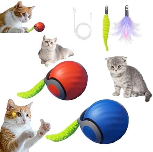 2026 Upgraded Self-Moving Cat Toy Ball with Tail (2-Pack) for Indoor Cats