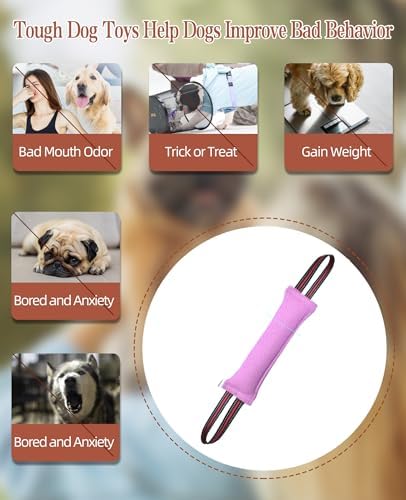 Clysoru Tug Toy for Dogs Tug of War Dog Toy with 2 Strong Red Band Handles Lasting Training Equipment Puppy to Large Dogs Interactive Toy Best for Tug of War Pull Indestructible Rope Toys (Pink)