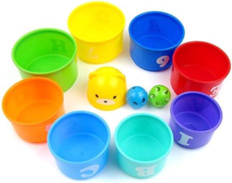 Hypeety Pet Bird Parrot Educational Stacking Cup Treat Toy Colorful Training Toy Intelligence Development Playing Training Toy for Macaw Budgies Parakeet Cockatoo