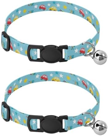 Cartoon Cars Cats Collar 2 Pack Comfortable Cat Collar Adjustable Length 10.6" to 17.1"