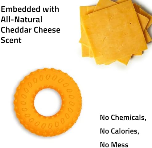 Playology Dual Layer Ring Dog Toy for Aggressive Chewers, Cheddar Scent