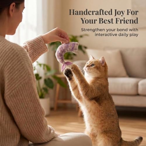 Glaciart One Wool Shrimp Cat Toys with Catnip | Interaction & Boredom Relief, Encourages to Exercise, Explore & Play | Filled w/Organic Herbs to Help Sooth or Reduce Anxiety
