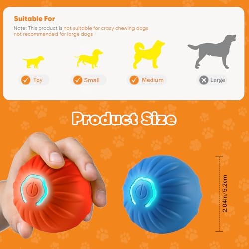 2PCS Shaky Ball Toy for Dogs, Vibrating Dog Ball, USB Rechargeable, Interactive, Automatic Moving, Bouncing, Perfect for Small, Medium, Large Dogs (Small, Striped)
