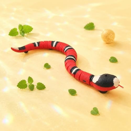 Electric Cat Toy Snake Robot Moving Pet Toy Interactive Snake USB Rechargeable Pet Gadget Realistic Banded Look and Self Steering Suitable for Indoor Play Kitten Training Homes