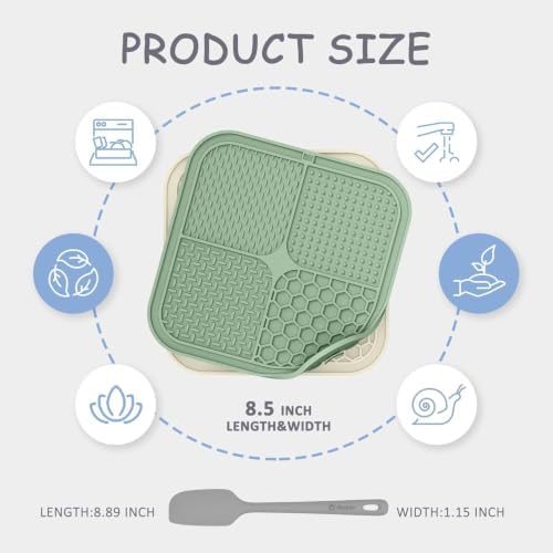 ChefAide 2 Pack Lick Mat for Dogs,Cats,Upgraded 8.5×8.5 inches Licking Mats with Suction Cups,Slow Feeder Licking Pad for Anxiety Relief and Boredom Reducer,Suitable for Dog Training (Green & Beige)