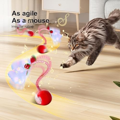 Elegancy Speedy Tail 2.0 Interactive Cat Toy | Speedy Ball Cat Tail Automatic Rolling Ball Toys for Indoor Cats Dual Speed Control Pet Toys (Red)