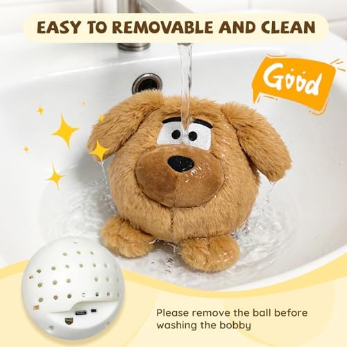 Moving Dog Ball, Jumping Squeaky Interactive Dog Toys, Plush Chew Toys for Small/Medium/Large Dogs, USB Rechargeable (Brown)