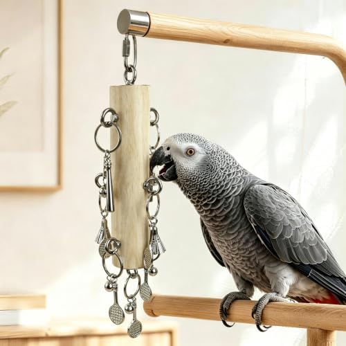 AOTU Stainless Steel Bird Toys for Cockatiels Natural Hardwood Parrot Toys for Large Birds Chew Toy for Macaw, Cockatoo African Greys Medium to Large Parrots Safe and Durable (Sports)