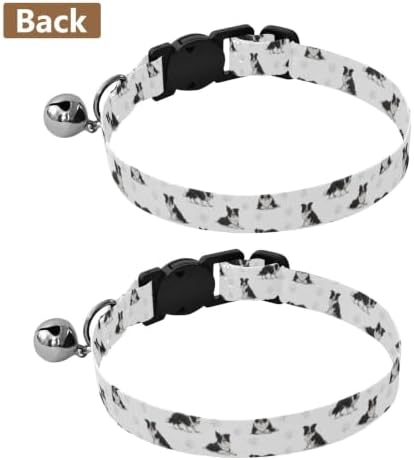 Black White Dogs Paw Kitten Collar with Bell 2 Pack Dog Collar Adjustable 10.6 to 17.1 Inches