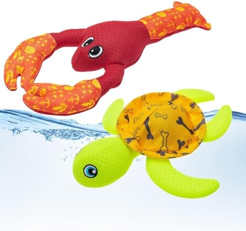 PUPTECK Floating Pool Toys for Dogs - 2 Pack Squeaky Pet Water Toys for Fetch & Training, Interactive Summer Outdoor for Large Small Medium Dogs, Turtle & Lobster
