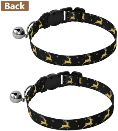 Golden Christmas Reindeer Black Small Dog Collar 2 Pack Collars for Puppies Adjustable Length 10.6" to 17.1"