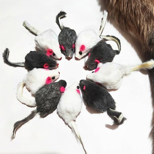 Rabbit Fur Cat Toys Interactive Cat Toy Mouse with Rattle Fake Mice Kitten Toys for Indoor Cats Fuzzy Cat Mice Toys Realistic Squeaky Mouse Cat Toy Furry Mice Cat Toys,12Pcs