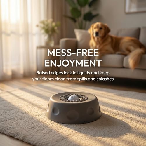 Slow Feeder Lick Bowl with Rolling Ball, Anti-Slip, Gray