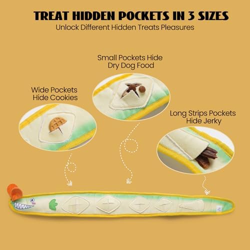 Nocciola EEL Squeaky Dog Toy, Tough No Stuffing Toy for Tug of War, Puppy Interactive Puzzle Fun to Keep Them Busy, Cognitive Crinkle Dog Toy for Large Medium Small Breed, Blue&Yellow