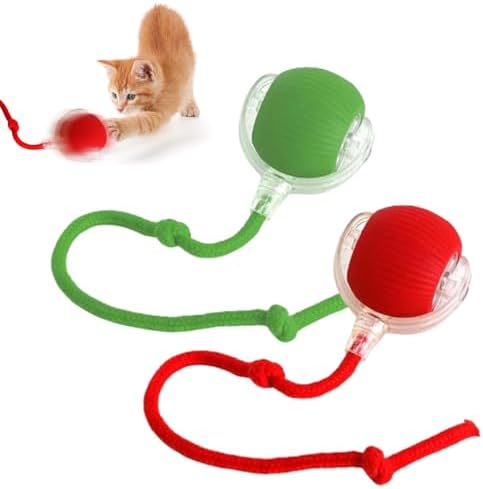 2pcs Smart Interactive Pet Toy Ball, Self Rolling Dog Ball Interactive Cat Toys, 360° Smart Automatic Rolling Ball Toy for Dogs Cats Indoor Outdoor Play (Red&Green)