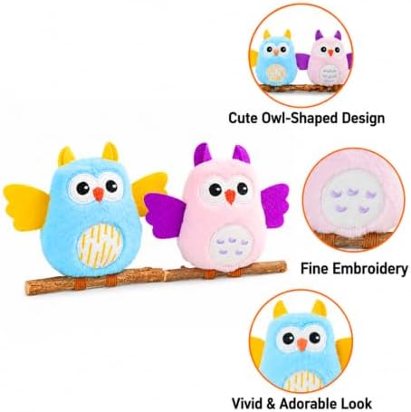 DODODOLA 2 PCS Interactive Cat Toys for Indoor Cats Owl Kitten Toys with 100% Pure Organic Catnip and Movable Silvervine Sticks Kittens Kitty Anxiety Relief Soft Cute Teething Chew Toys (Blue+Pink)