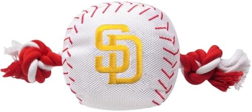 Pets First MLB San Diego Padres Baseball Rope Toy for Dogs & Cats. Tough Nylon, Sporty Baseball Design, Heavy-Duty Ropes with Inner Squeaker