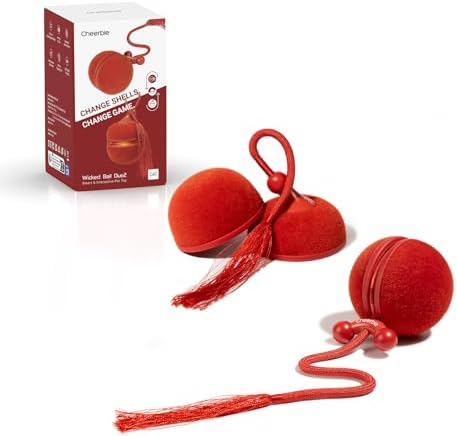 Cheerble 2 in 1 Interactive Cat Toys for Indoor Cats - Wicked Ball Duo2 Automatic Cat Toy, Dual Interchangeable Shells, Electric Cat Toy Ball with Chirping Sounds, Rechargeable Moving Kitten Toys, Red