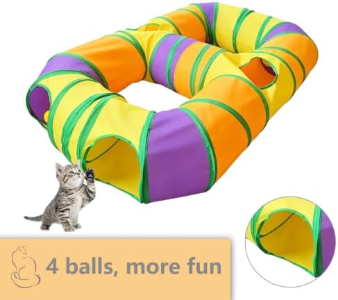 8-Shaped Cat Tunnel Toy Interactive Foldable Playhouse Maze Toys for Cats, Kittens, Rabbits & Small Pets with Playing Balls Collapsible Play Tube for Indoor Fun & Exercise (Multicolor)