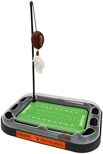 Cat Scratching Toy NCAA Miami University Redhawks Football Field Cat Scratcher Toy with Interactive Cat Ball Bell in Tracks. 5-in-1 CAT Toy: Cat Wand Poll with Catnip Filled Plush Football & Feathers