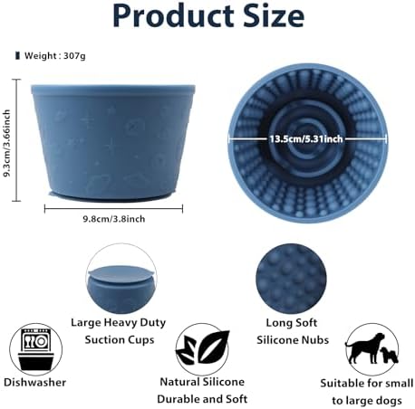 Dog Slow Feeder Lick Bowl - Non-Slip Licking Treat Dispenser for Small Medium Large Dogs, Promotes Anxiety Relief & Prevents Choking, Easy to Clean Feeding Bowl (Dark Blue, L)