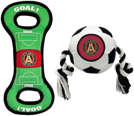 Pets First MLS Atlanta United Soccer Field Tug Toy & Soccer Ball Rope Toy Set for Dogs - Officially Licensed Interactive Squeaky Rope Fetch & Chew Toys with Team Logo