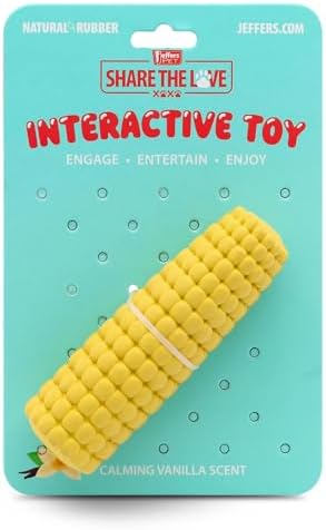 Jeffers Pet Natural Rubber Dog Chew Toy – Corn, Medium - Treat Dispensing, Vanilla Scent, Durable, Non-Toxic, Dishwasher Safe, Interactive Fetch & Tug Toy - Perfect for Training Medium Chewers