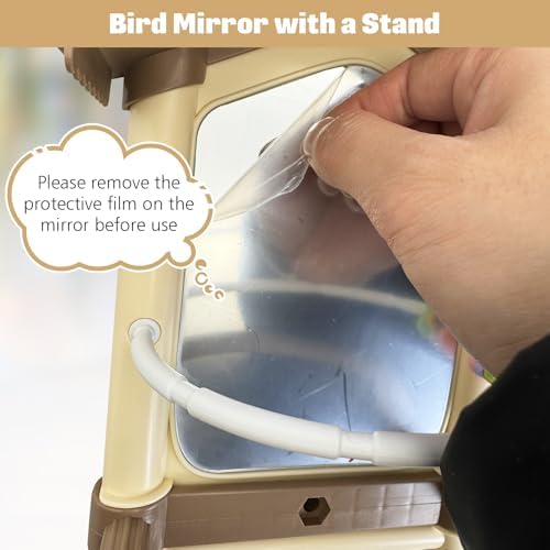 kathson Bird Mirror with Plastic Perch and 5PCS Colorful Rattan Balls Parakeet Hanging Swing with Mirror Interactive Toy Bird Cage Accessories for Cockatiel Parrot Conures Cockatoo Finch(Brown)