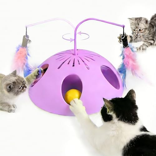 Cat Toys, Interactive Cat Toy for Indoor Cats, Automatic Interactive Kitten Toy, Fluttering Feather, Track Balls, Rotating Track Feather Enrichment Kitty Toys for Multi-cat Family (Pink)