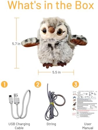 Puffluv Flapping Cat Toy,Can NOT Fly Chirping Owl Interactive 3-Mode Flapping Bird, Rechargeable USB with Catnip Pouch for Indoor Kitty Playful Exercise Reduce Boredroom