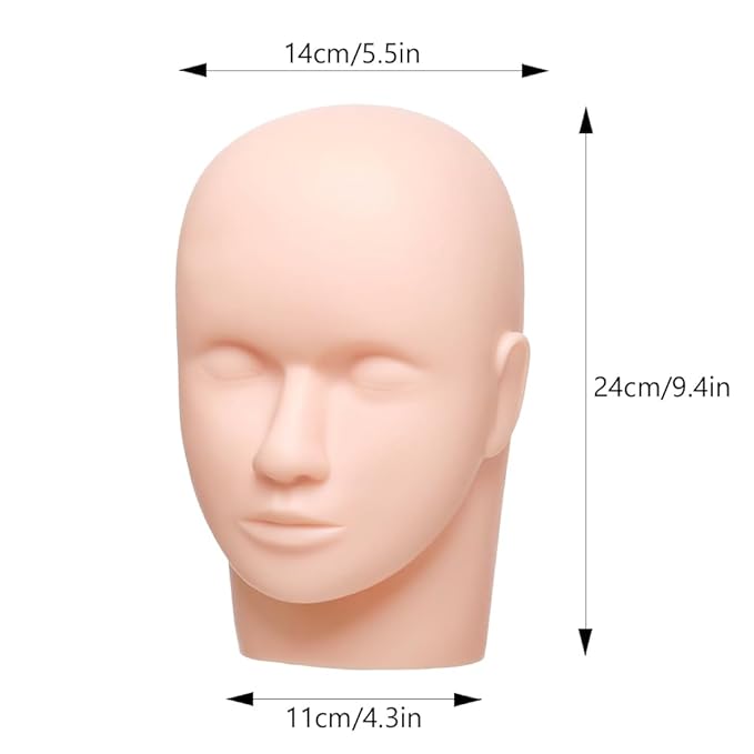 Lash Mannequin Head, Pro Training Mannequins Flat Head Soft Touch Silicone Practice Make Up Eyelash Extensions Massage Model Manikin Cosmetology Doll Face Head 2 Pack Skin Colour