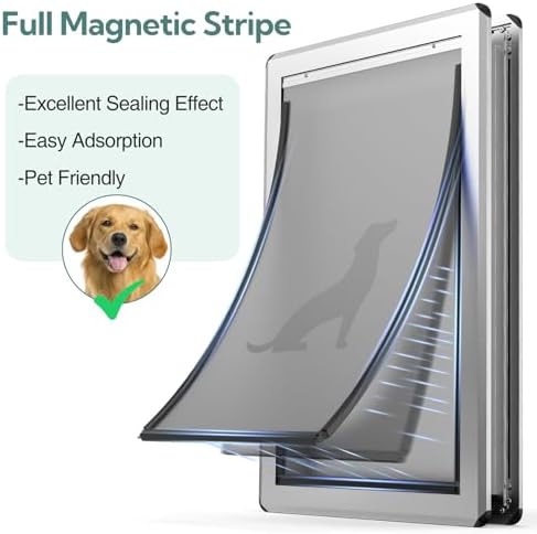 Full Seal-Flaps Extra Large Dog Door for Doors, Aluminum Frame | Full Seal-Flaps, for Interior and Exterior Doors, Energy-Efficient Insulated Doggy Door, Extreme Weather, Sliding Lock Panel