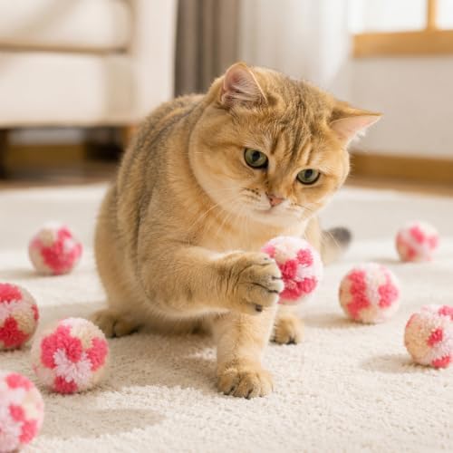 30Pcs Cat Pom Poms, 1.2inch Small Cat Pom Balls