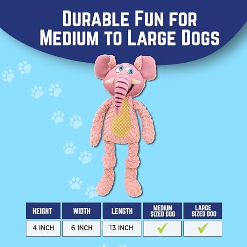 Happy Tails 13" Woolie Elephant Dog Toy for Medium to Large Dogs - Durable Polyester with Squeaky Sound and Reinforced Stitching for Interactive Play and Chewing