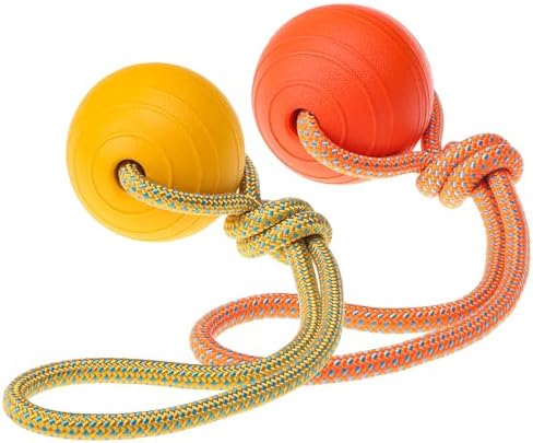 SCENEREAL Floating Dog Pool Toys - Ball on Rope Fetch and Tug-of-War Toy for Medium Large Dogs Outdoor Training, EVA Rubber Water Pet Interactive Toys for Summer Beach, 2 Pack, Orange & Yellow