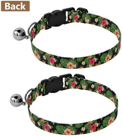 2 Pack Small Dog Collar Tropical Flowers Hibiscus Kitten Collar with Bell, Adjustable 10.6 to 17.1 Inches