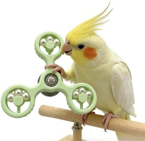 Spinning Bird-Toys Bird Cage Toys & Bird Perch Parrot-Parakeet Budgie Cockatiel Conure Macaw Chicken Parrot Enrichment Cage Accessories Small Animal Chewing Toy (Green Spinner)