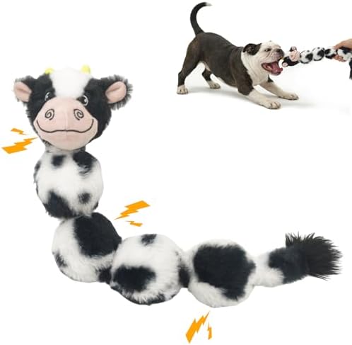 20.47 Inch Cow Long Plush Squeaky Dog Toy, Durable Chew Toy for Puppy Teething, Interactive Tug-of-War Toy for Small Medium Large Dogs