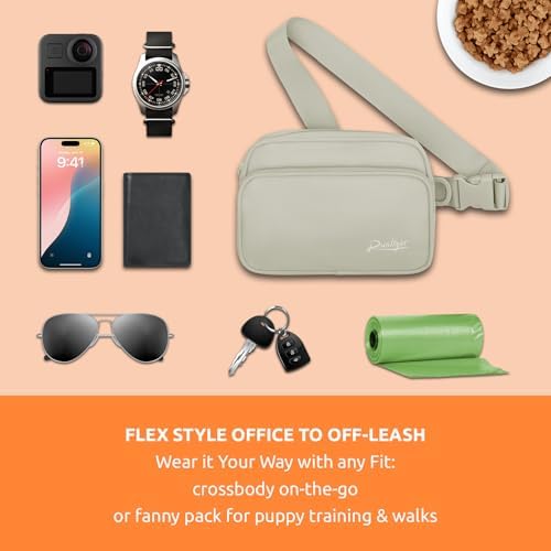Runlight Dog Training Treat Pouch Fanny Pack,Dog Waist Belt,Dogs Walking Bag Crossbody with Poop Bags,Puppy Treat Bag Training Pouch (Khaki)