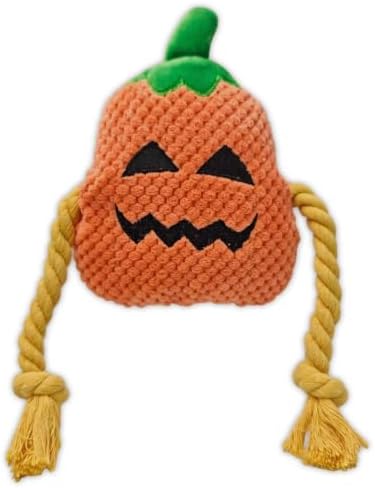 Orange Pumpkin Squeaky Plush Dog Chew Toy, 10.6 in Rope Crinkle Toy