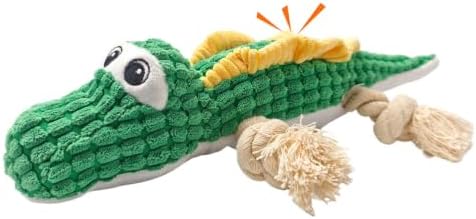 Green Crocodile Chew Plush Dog Toy, 14.2 in, Squeaker and Rope