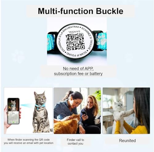 Reflective AirTag Cat Collar with Air Tag Holder and Bell, Safety Elastic Band Cat GPS Collars,Cat ID Tag Personalized, Ultra-Durable, Adjustable, Quick Release, Fits Small Large Cats (Blue)