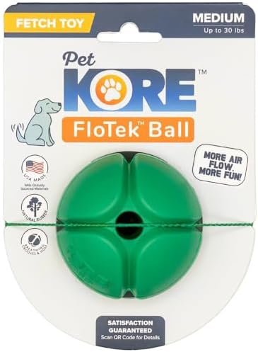 PetKORE: FloTex Ball - Medium - 2.5", Green, Dog Toy, Proprietary Rubber, Patented Open Airflow Grooves, Bounce-Fetch-Chew, Pet Indoor-Outdoor Play