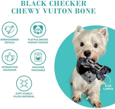 Haute Diggity Dog Chewy Vuiton Bone Plush Dog Toy, Designer Parody Toy