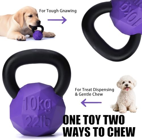 MECOOL Indestructible Dog Toy for Aggressive Chewers - Heavy Duty Chew Ring with Durable Nylon and Treat Dispenser Rubber Base, Interactive Food Puzzle Dog Chew Toy,Medium Purple for Puppy
