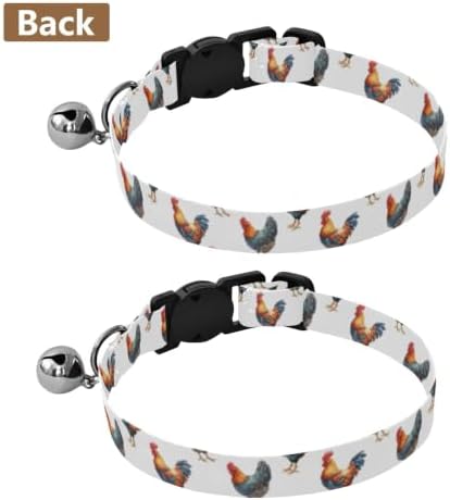 Watercolor Roosters Hens White Metal Bell Included Kitten Collar 2 Pack Lightweight Pet Collar for Cats and Dogs